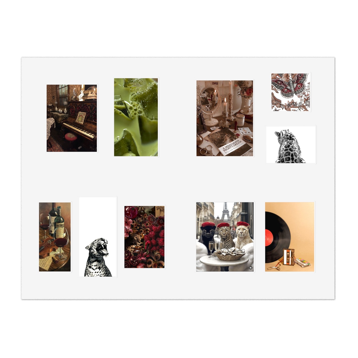 Stylish Sticker Sheets | vintage music decor, coffee, wild cats