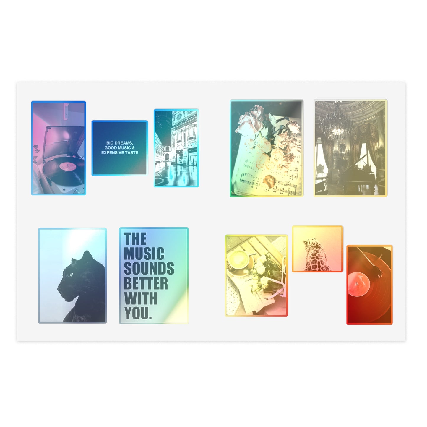 Aesthetic Sticker Sheets for Music Lovers - vintage, records, flowers, panther