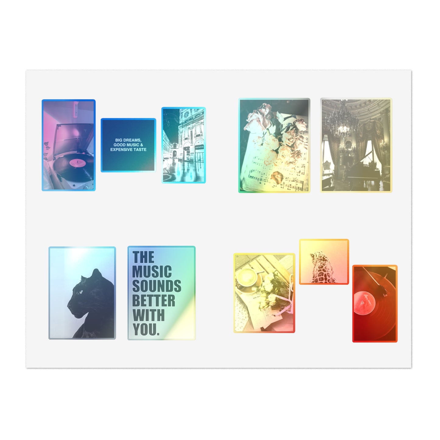 Aesthetic Sticker Sheets for Music Lovers - vintage, records, flowers, panther