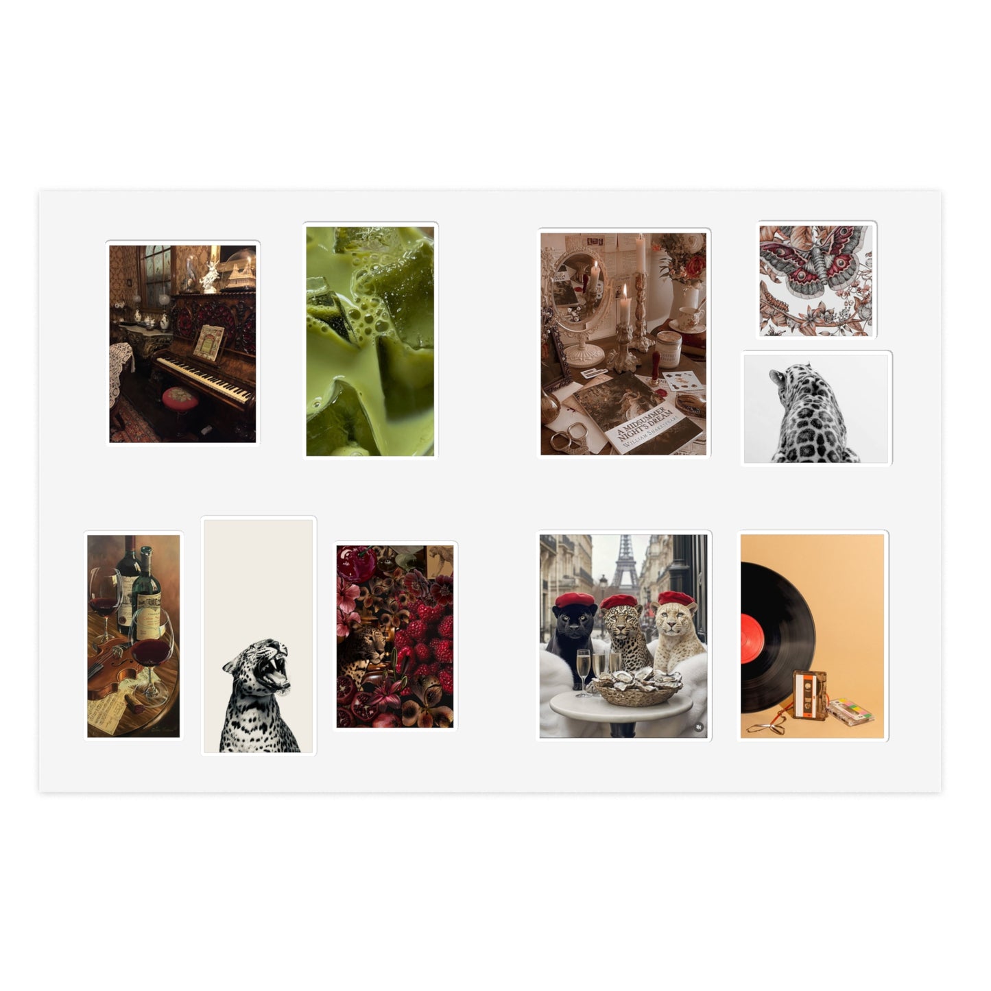 Stylish Sticker Sheets | vintage music decor, coffee, wild cats